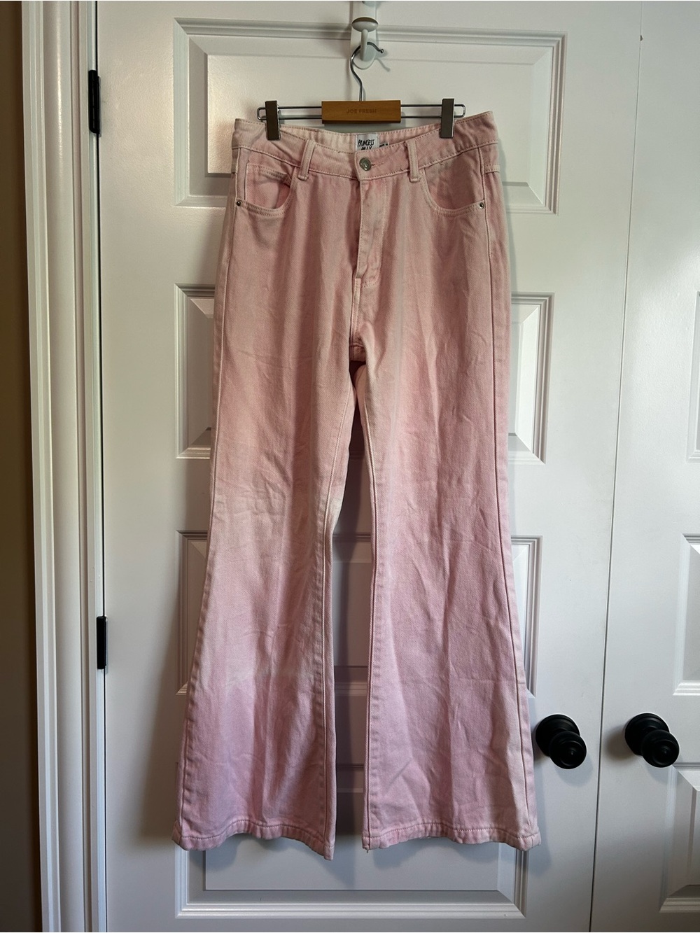Princess Polly Light Pink Flared Wide-Leg Jeans with Subtle White Wash